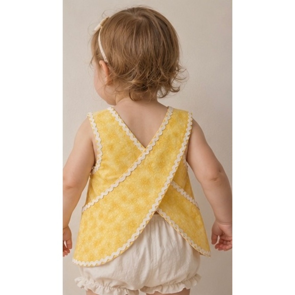 Vintage Handmade Yellow Toddler Pinafore Top Ric Rac Cottagecore Prairie 18M-2T